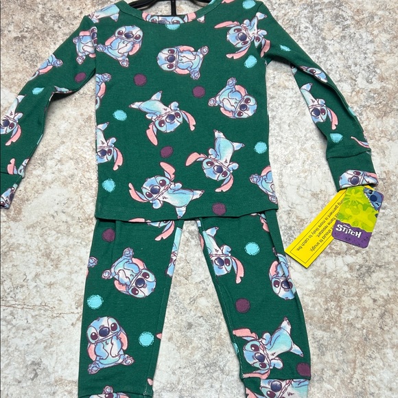 Disney Other - Disney Green Stitch Kids Pajama Set